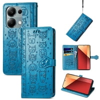 Funda Cartera Foxdock Para Xiaomi Redmi Note 13 Pro 4G , Flip Pu Con Relieve De Gatos Y Perros, Tarjetero Y Soporte