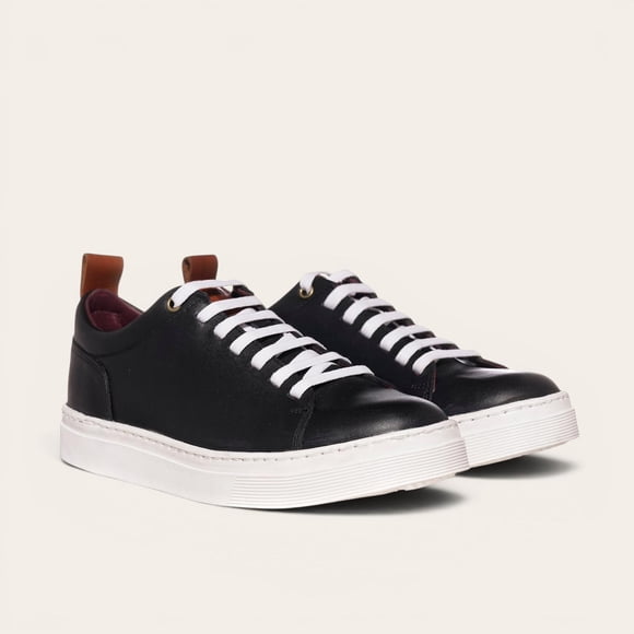 Zapatilla Clásicas de Cuero Calán OLKI - Negro/Blanca terracota 40