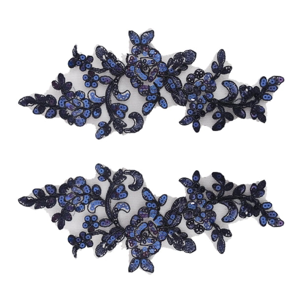 2 Uds Apliques De Encaje Decoración Adornos De Encaje Para Coser Decoración Vestido De Noche Azul Oscuro