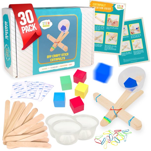 Kit de catapultas STEM Inventions, suministros para construir 30 minicatapultas de juguete, kit completo de proyectos STEM a granel para niños y aulas