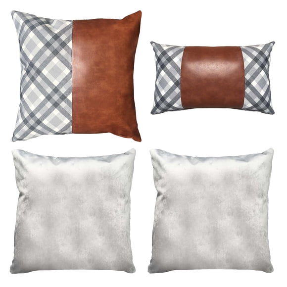 Pack 4 Fundas Cojin Decorativo EcoCuero Gris Cafe 45x45