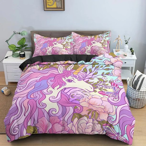 Unicorn Bedding Set Boys Girls Duvet Cover Pillowcase Bed Kids Adult Fashion Home Textileextile