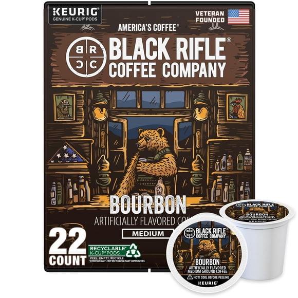 Black Rifle Coffee Company Bourbon, 22 Cápsulas, Tostado Medio K-Cups - Cápsulas de Café de Servicio Individual Compatibles con Todas las Máquinas Keurig - Elaborado con Granos Arábica
