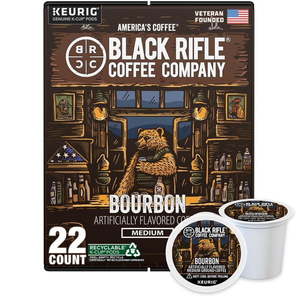 Black Rifle Coffee Company Bourbon, 22 Cápsulas, Tostado Medio K-Cups - Cápsulas de Café de Servicio Individual Compatibles con Todas las Máquinas Keurig - Elaborado con Granos Arábica