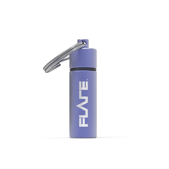 Cápsula FLARE AUDIO morada impermeable de aluminio con llavero
