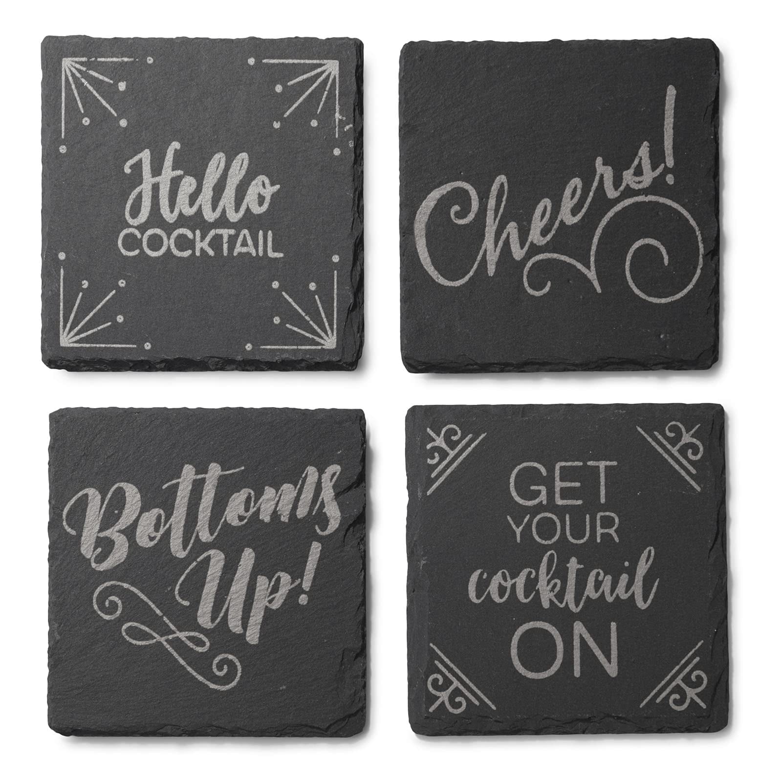 Juego De 4 Pizarras Coasters American Atelier, Color Plateado, 10 X 10 Cm
