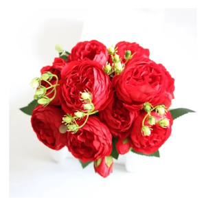 Genérico - Peonías Artificiales Ramo Flor De Seda Rojo