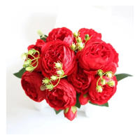 Genérico - Peonías Artificiales Ramo Flor De Seda Rojo