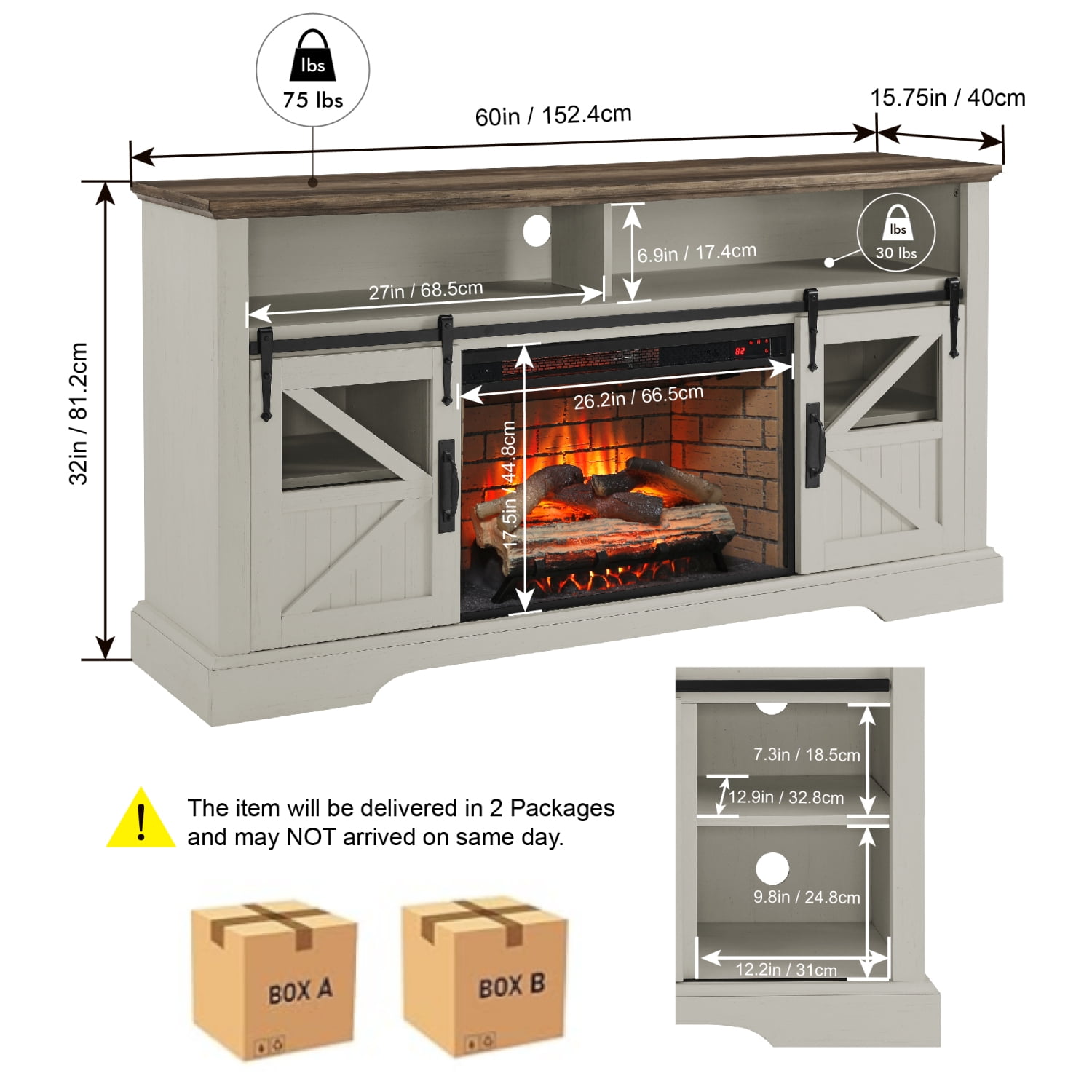 60 Inch Electric Fireplace Entertainment Center With Door Sensor ...