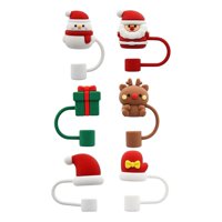 Magideal - 6 Uds Bonitas Cubiertas De Paja De Silicona, Cubierta De Puntas De Paja De Navidad, Tapa Suave De Paja De Navidad, Suministros Para Fiesta De Navidad, 10Mm