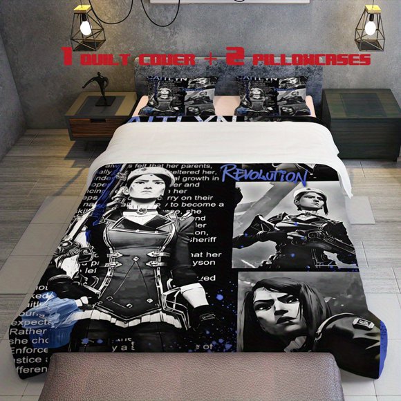 3Pcscaitlyn Kiramman Revolution Enforcer Path Themed Printed Three Piece Bedding Set Soft Quilt Cover And Two Pillowcases