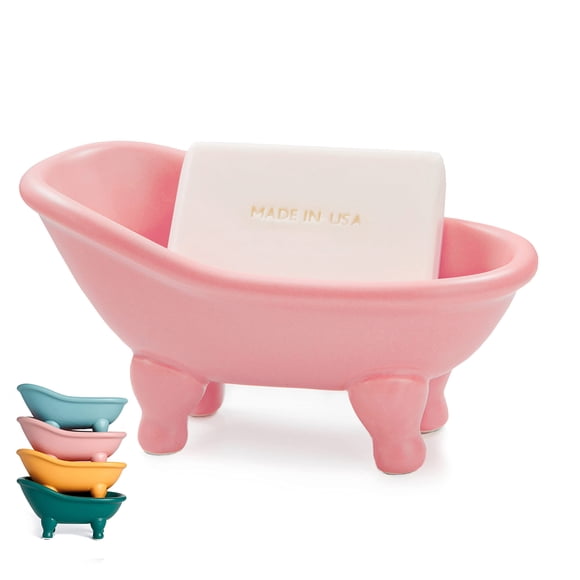 Jabonera de cerámica rosa estilo bañera de pata de garra 14 cm – dodococa