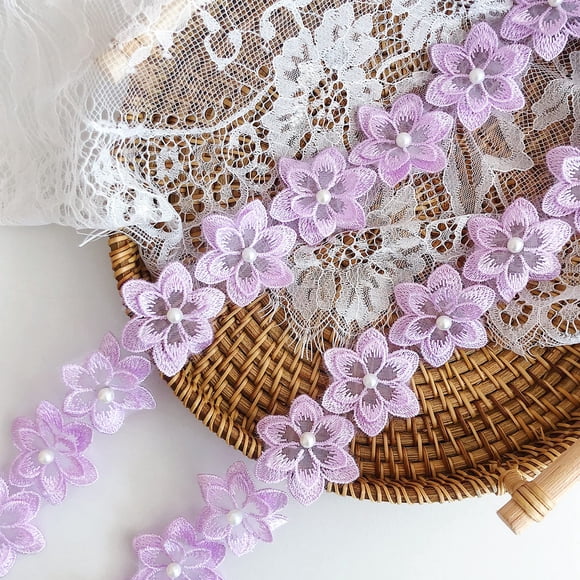 Ribete de cinta simpleSS 3 yd Encaje floral morado 4 cm