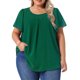 thumbnail image 1 of Agnes Orinda Blusa de Chifón para Mujer Talla Grande Camisa de Doble Capa Cuello Redondo Mangas Cortas con Volantes Tops Casual de Trabajo 1X Verde Oscuro, 1 of 8