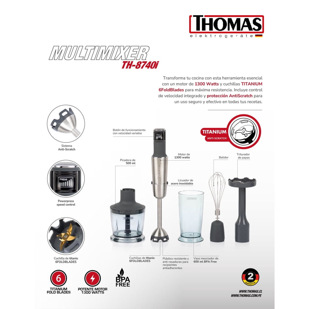 Minipimer TH-8740i 600ml 1300W Gris, foto 4