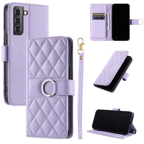 Funda Acolchada con Anilla y Correa para Samsung Galaxy S22 Plus Slots para Tarjetas Morado