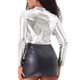 thumbnail image 3 of INSPIRE CHIC Chaquetas Cortas para Mujer Cuello Alto Metálico Cremallera Manga Larga Chaqueta de Fiesta L Plata, 3 of 6