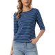 thumbnail image 1 of INSPIRE CHIC Camiseta Básica de Mujer con Mangas al Codo Cuello Redondo Ajustada Casual Impresa para Regreso a Clases Azul Polvoriento a Rayas XL, 1 of 6