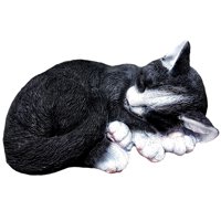 Magideal - Estatuas De Gatos Para Decoración De Jardín, Escultura De Simulación De Gato Durmiente, Ornamento De Patio Interior, Estatuilla De Resina Encantadora, Negro