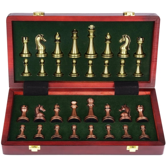 Set de Ajedrez Agirlgle Retro en Metal con Tablero Plegable de Madera