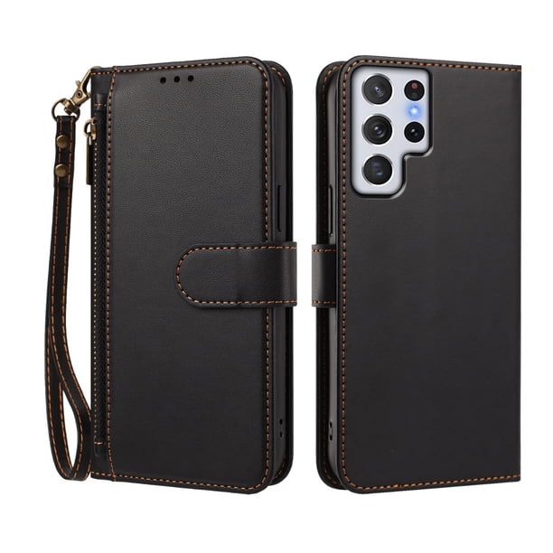 Funda Tipo Billetera para samsung galaxy S22 Ultra con Soporte y Bolsillo con Cierre Negro