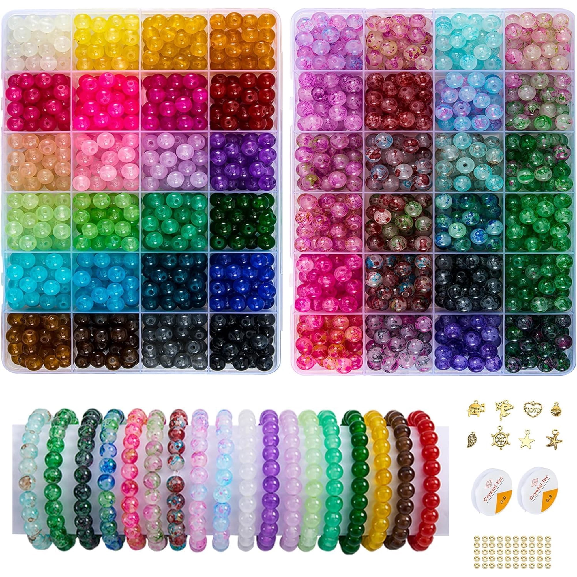 Revki - Juego De Perlas De Vidrio 1300 Piezas 8 Mm Para Hacer Joyas Con Caja