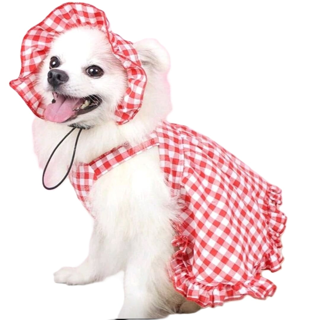 Vestido Cuadrille Rojo Y Blanco Para Mascotas Perros Gatos Conejos Otros