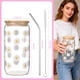 thumbnail image 4 of Vaso de vidrio ANABIUP con tapa y pajita, flor margarita, 470 ml, 4 of 7