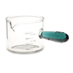 Magideal - Jarra De Vidrio Medidora De Café Expreso, Vaso De Café Expreso, Dos Unidades De Medida, Caños Individuales, Accesorios De Café Expreso Para Barista Mango Verde Y L