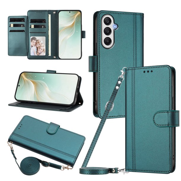 Funda Cartera para Samsung Galaxy A05S con Bolsillo para Billetes, Verde Oscuro