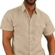 thumbnail image 3 of Camisa de manga corta con botones y doble bolsillo para hombre, color puro, transpirable, informal, para uso diario, trabajo y fiestas., 3 of 6