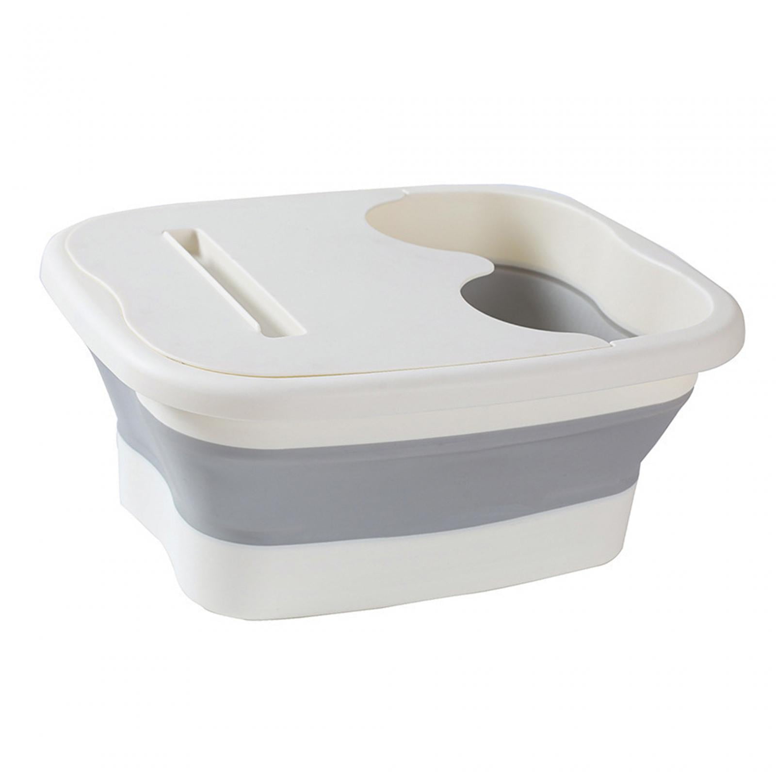 Magideal - Bañera Plegable Para Pies, Lavabo Para Pies, Portátil, Gran Ahorro De Espacio, Resistente Y Duradero Con Cubierta, Bañera Para Pies, Cubo Para Baño De Blanco