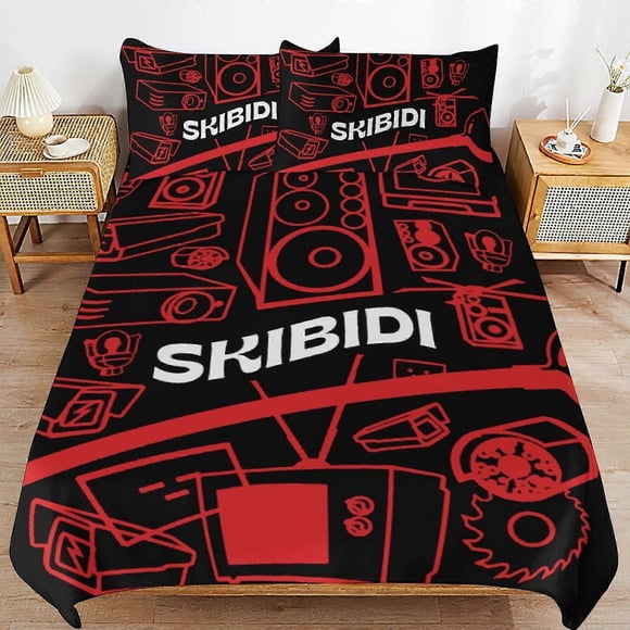 Skibidi Toilet Bedding Set Duvet Cover Comfortable and Lightweight Cartoon Bedding3 Piece