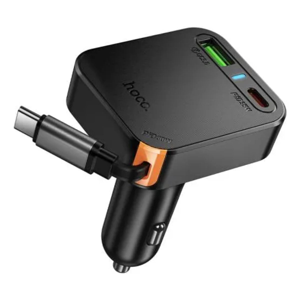 Hoco - Cargador De Auto Usb + Usb C Con Cable Retráctil Pd 65w