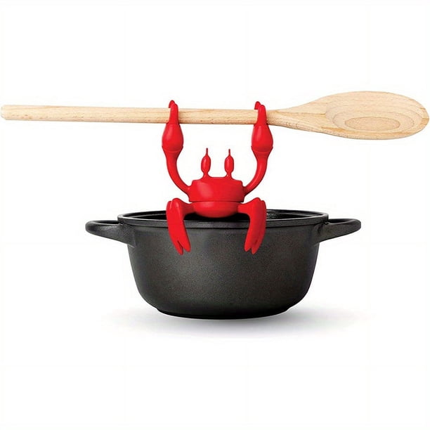 Keep Your Countertops Clean with our Red Crab Silicone Utensil Rest - Heat-Resistant, Non-Slip, and Steam Releaser for Stove Top and Grill - Perfect Kitchen Tool and Gift!
