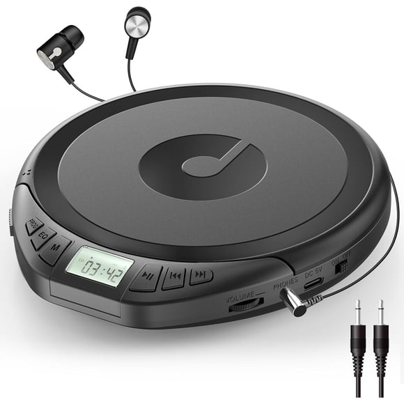 Reproductor Cd Portatil Auriculares Aux Antishock Negro