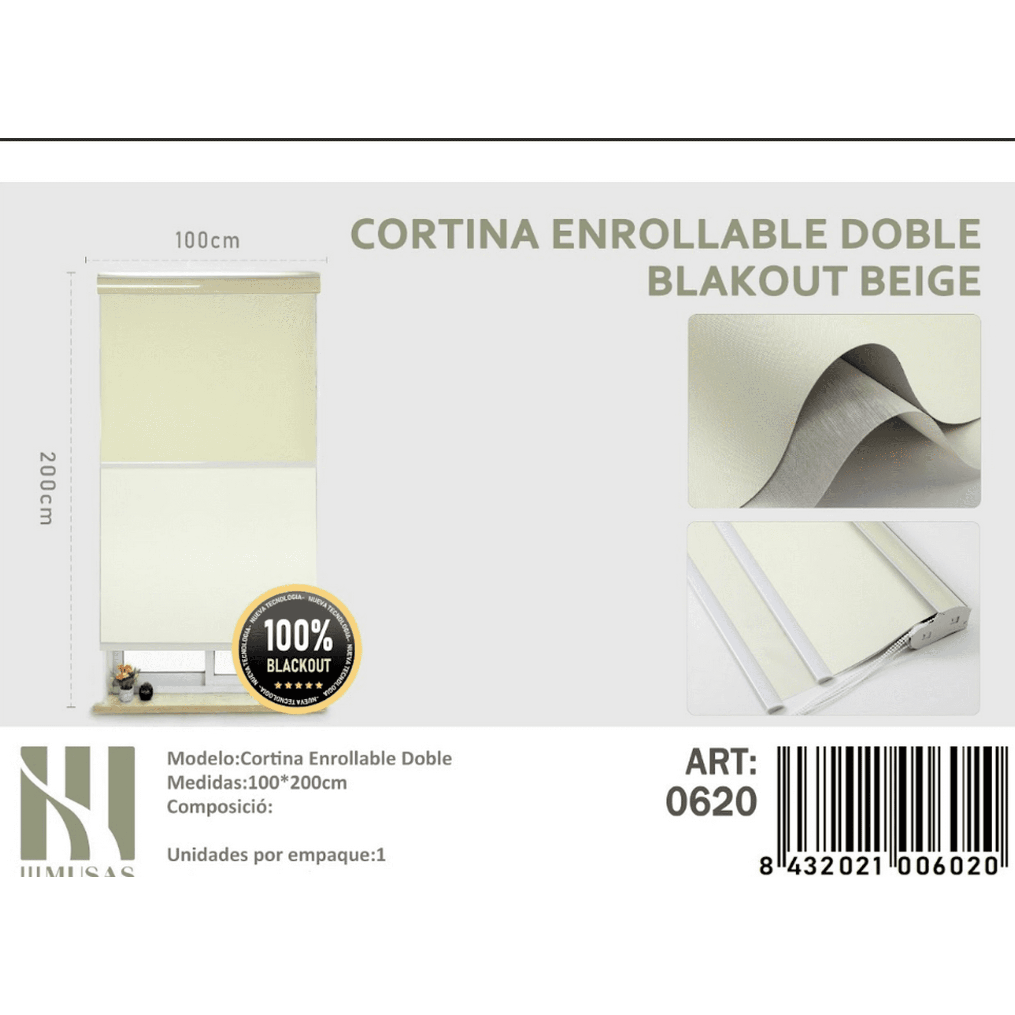 Mundo Shopping - Cortina Enrollable Doble Blalckout Beige 100x200cm
