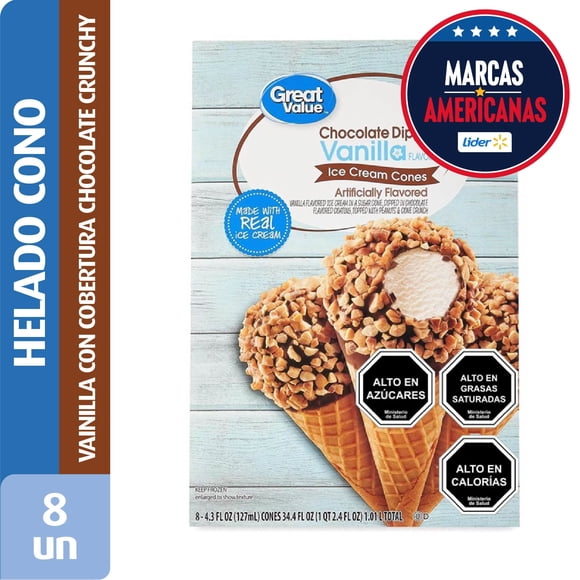 Helado Cono Sabor Vanilla Con Cobertura De Chocolate Y Maní 8 Un Caja, 1,01 L