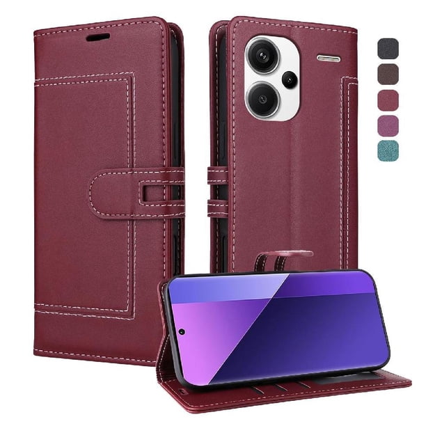Premium Wallet Case for Xiaomi Redmi Note 13 Pro Plus with Card Slots & Kickstand, Flip Cover Red