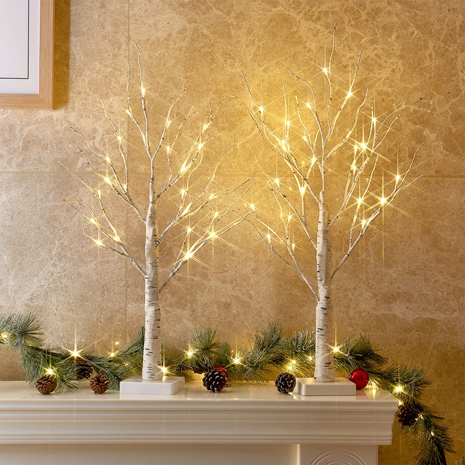 Adornos Navideños Peiduo, Árbol De Abedul De 60 Cm Con Luces Led
