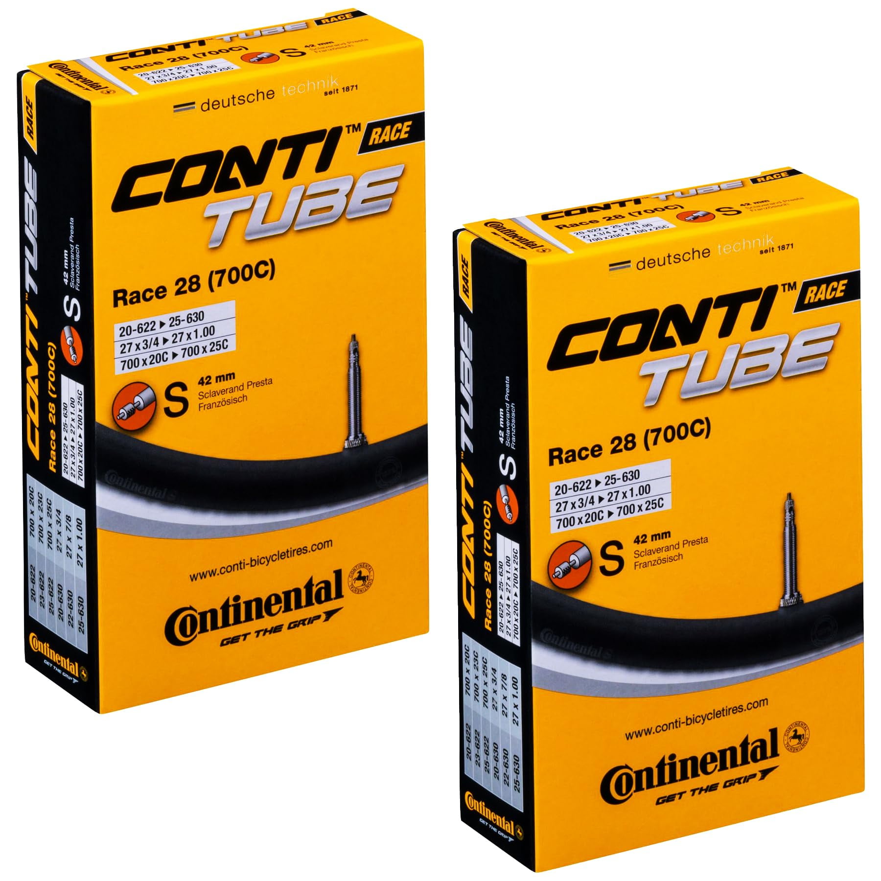 Tubos Interiores Para Bicicleta Continental Race 28 700x20-25c, Paquete De 2
