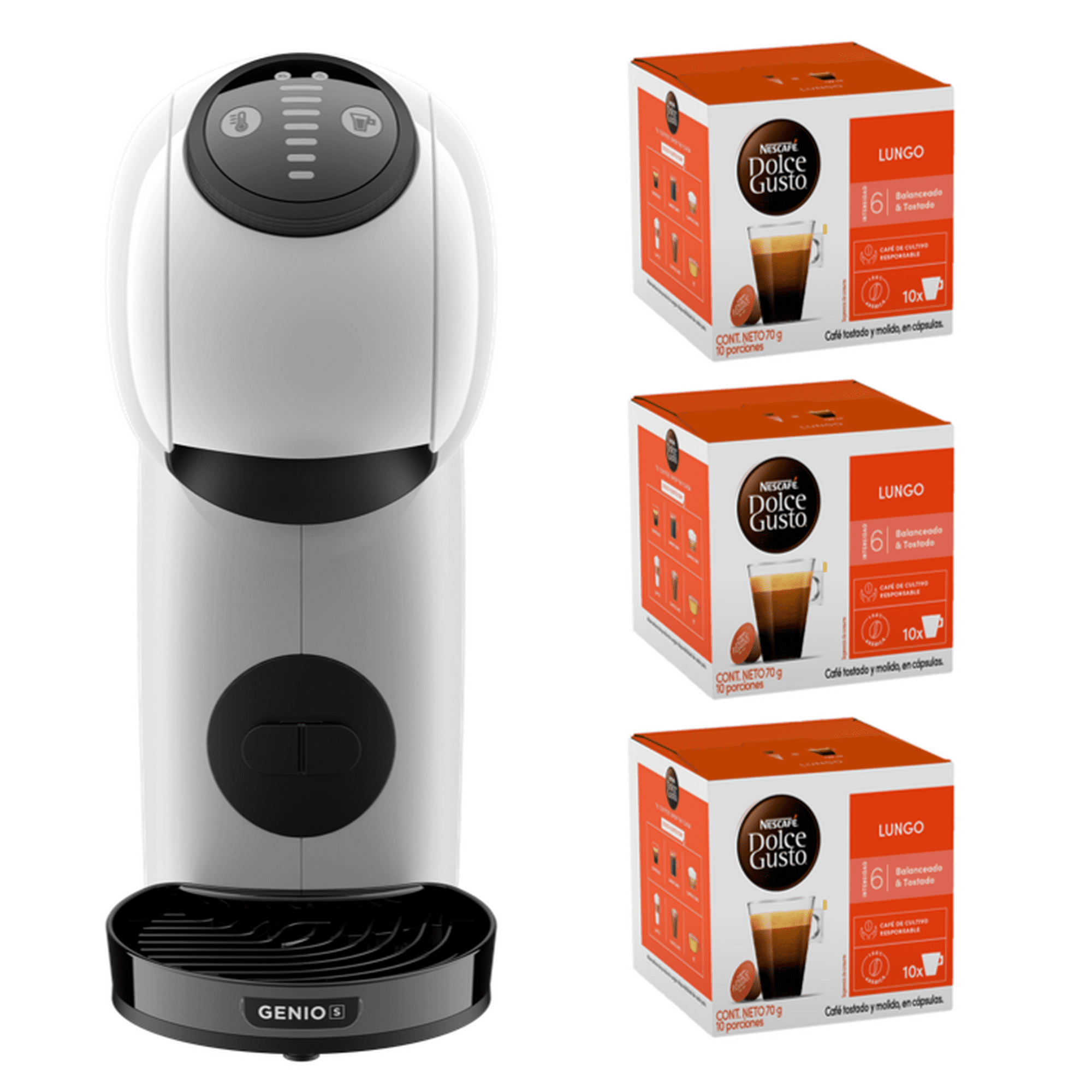 Dolce Gusto - Cafetera Genio S White + Cápsulas Lungo X3 Cajas