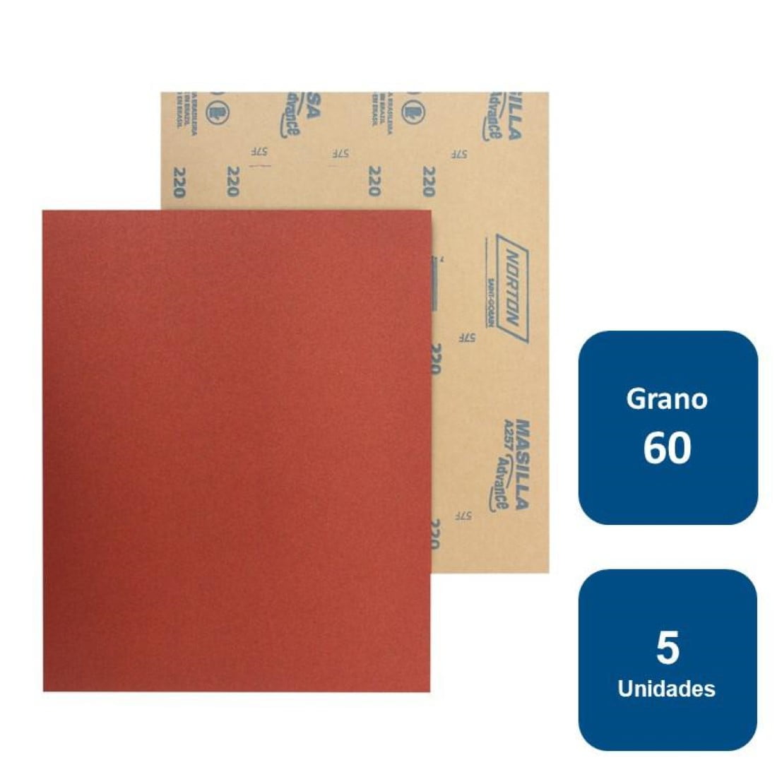 Norton - Lija Para Madera / Masilla A-257 Grano 60 5un.