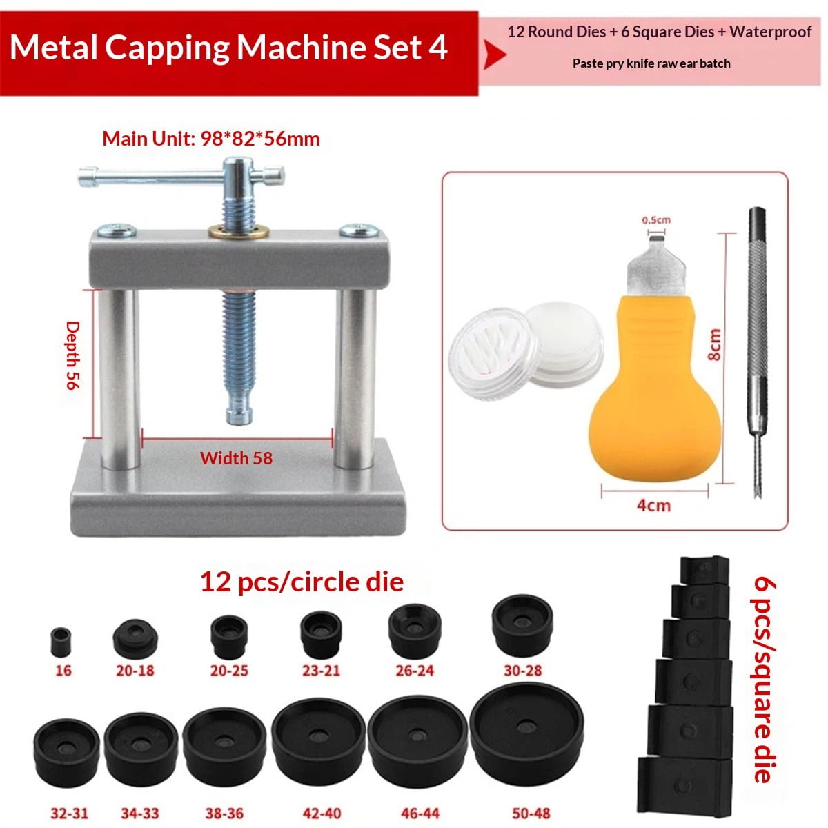 Xusx111 - Conjunto De Herramientas De Prensa De Reloj, Conjunto De Caja De Prensa Con 18 Moldes, Reemplazo De Batería De Reloj, Caso De Cierre Para Tapas De Cierre, Con Instrucciones