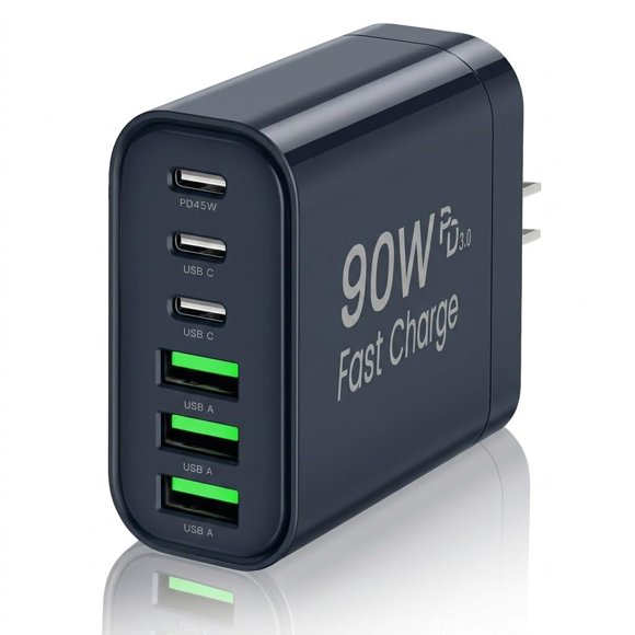 Cargador USB RUMIXI 90W 6 puertos USB‑C GaN de carga rápida
