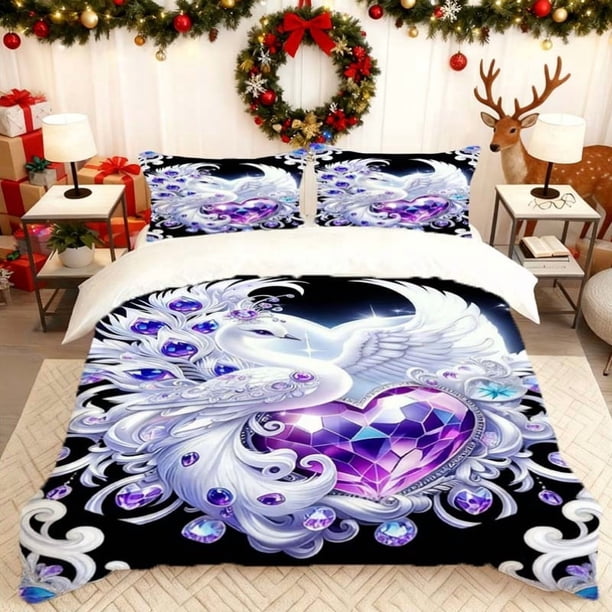 Dream Gem White Bird Printed Duvet Cover Set a Bedding Including a Duvet Cover And Two Pillowcases Soft And Breathable Suitable for Home/Guest Rooms Usable in A