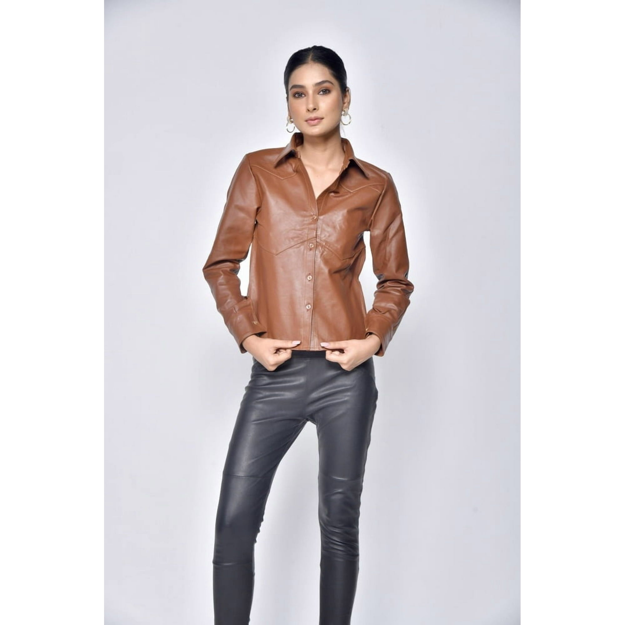 Chaqueta Cuero Sharo Mujer Cierre Cruzado