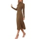 thumbnail image 4 of INSPIRE CHIC Vestido de Mujer Suéter Cuello Alto Manga Larga Elástico Fluido Tejido de Punto Maxi Vestido M Marrón Oscuro, 4 of 6