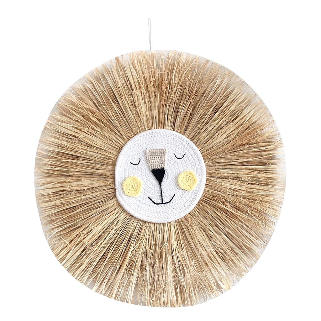 Magideal - Cabeza De Animal Tejida Con Dibujos Animados, Barba, León, Borla, Arte De Pared, Diámetro De 20 Pulgadas Para Habitación De Guardería, Tejido C