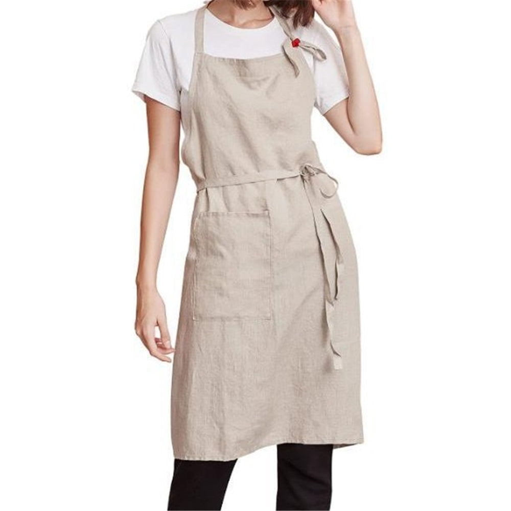 Xusx111 - Deldelal De Cocina Para Mujeres Y Hombres Lino Deldelales De Cocina Con Bolsillo Algodón Deldelal Largo X Back Florista De Cocina Jardín Ropa De Trabajo Vestido De Bib